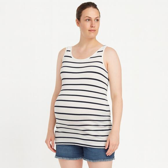 A Glow Maternity Black & White Striped Ruched Tank Top - Size XXL - NWT - Picture 1 of 5